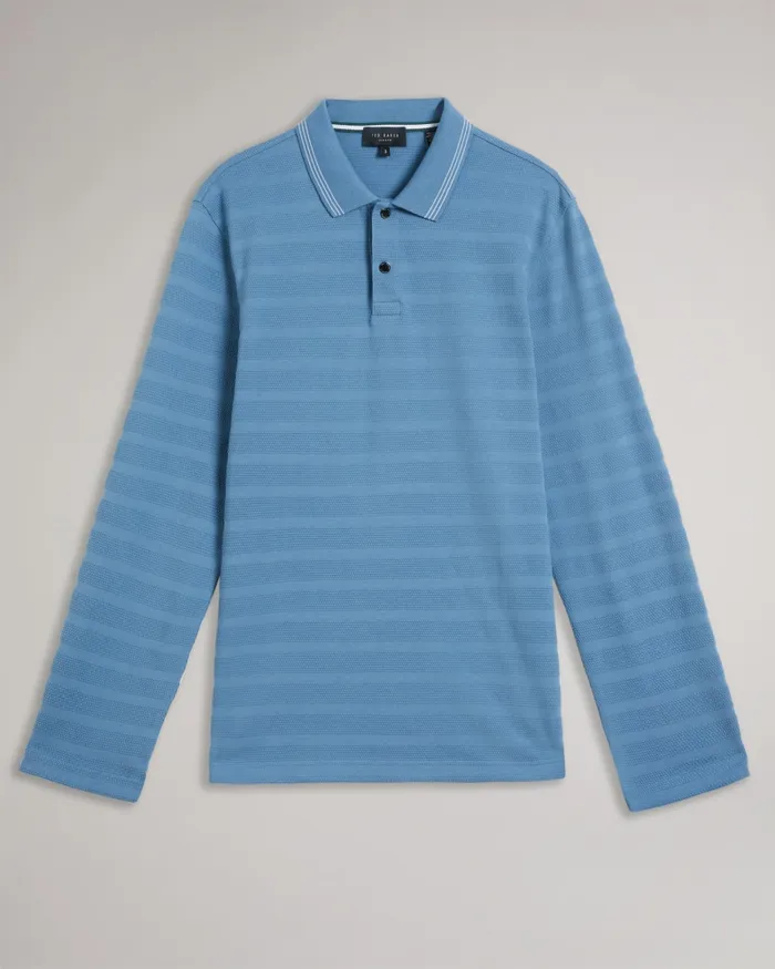 Men PENINE 8211 Long Sleeve Textured Stripe Polo Shirt Sky Blue Ted Baker Tops