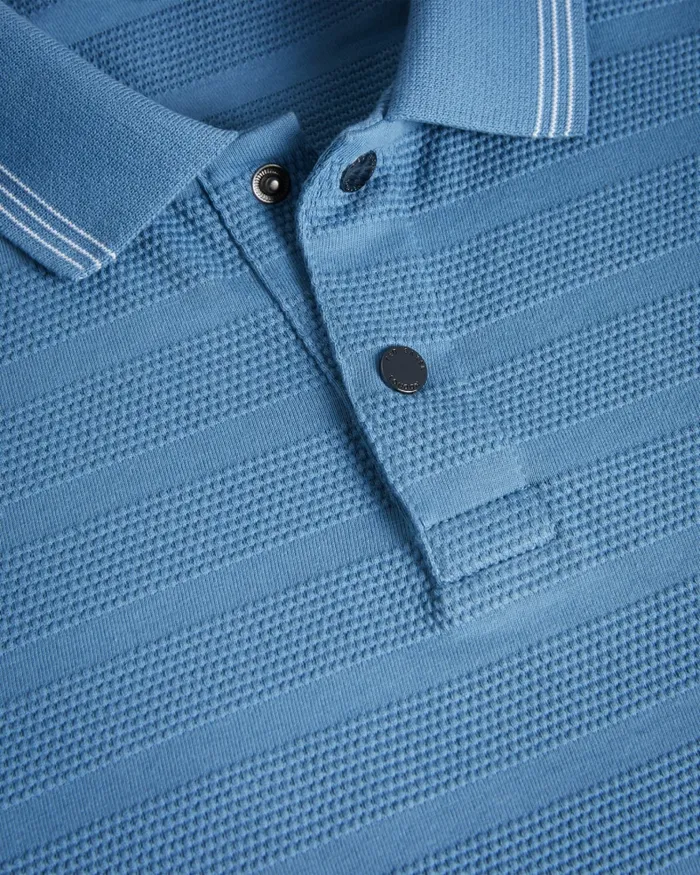 Men PENINE 8211 Long Sleeve Textured Stripe Polo Shirt Sky Blue Ted Baker Tops Men PENINE 8211 Long Sleeve Textured Stripe Polo Shirt Sky Blue Ted Baker Tops