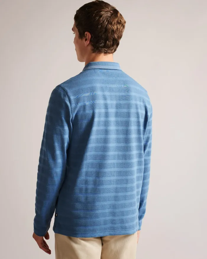 Men PENINE 8211 Long Sleeve Textured Stripe Polo Shirt Sky Blue Ted Baker Tops Men PENINE 8211 Long Sleeve Textured Stripe Polo Shirt Sky Blue Ted Baker Tops