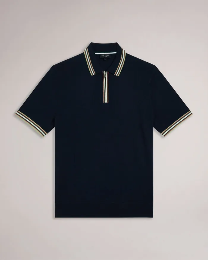 Men PIERROT 8211 Short Sleeve Stripe Trim Polo Shirt Navy Ted Baker Jumpers and Knitwear Men PIERROT 8211 Short Sleeve Stripe Trim Polo Shirt Navy Ted Baker Jumpers and Knitwear
