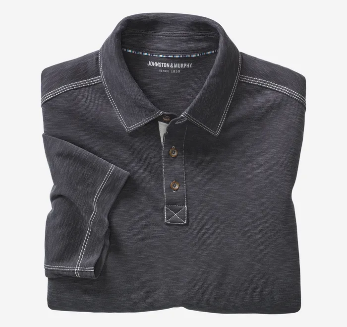 Men Polos and Tees Johnston and Murphy Vintage Slub Polo Charcoal