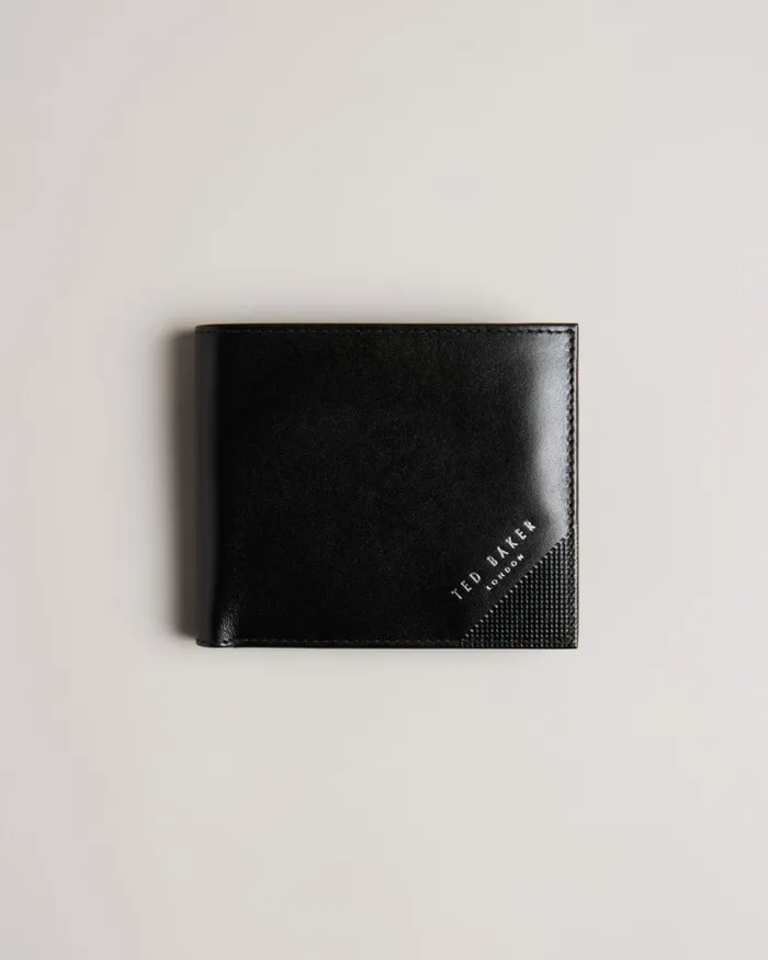 Men PRUGS 8211 Embossed Corner Leather Bifold Coin Wallet Black Ted Baker Wallets and Cardholders
