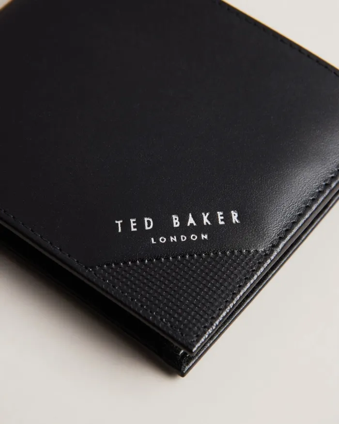 Men PRUGS 8211 Embossed Corner Leather Bifold Coin Wallet Black Ted Baker Wallets and Cardholders