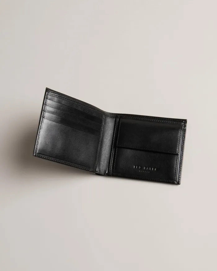 Men PRUGS 8211 Embossed Corner Leather Bifold Coin Wallet Black Ted Baker Wallets and Cardholders