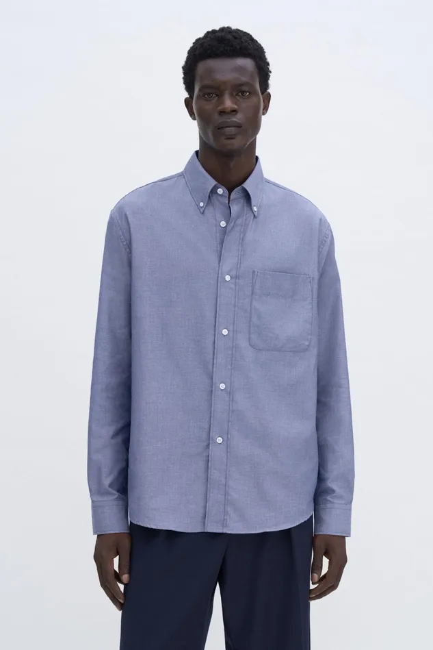 Men Relaxed Oxford Cotton Shirt Ink Blue Filippa K Shirts