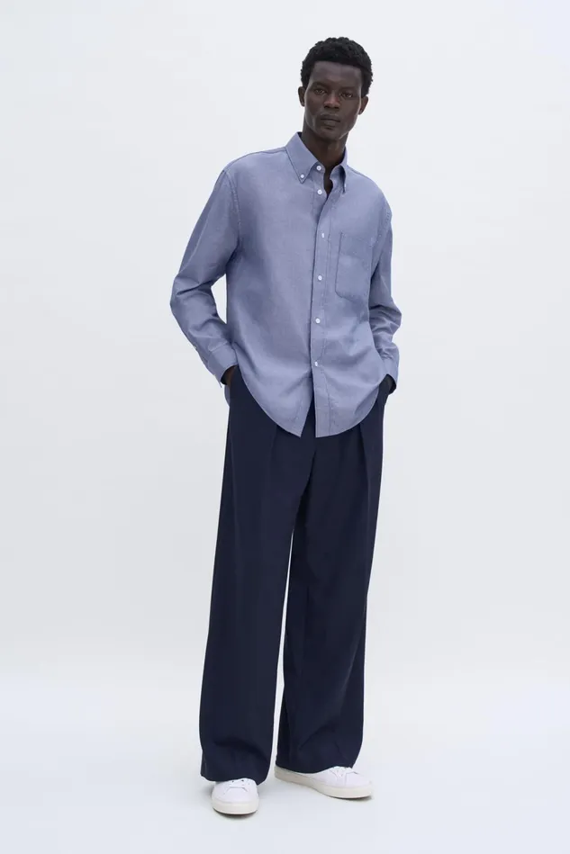 Men Relaxed Oxford Cotton Shirt Ink Blue Filippa K Shirts