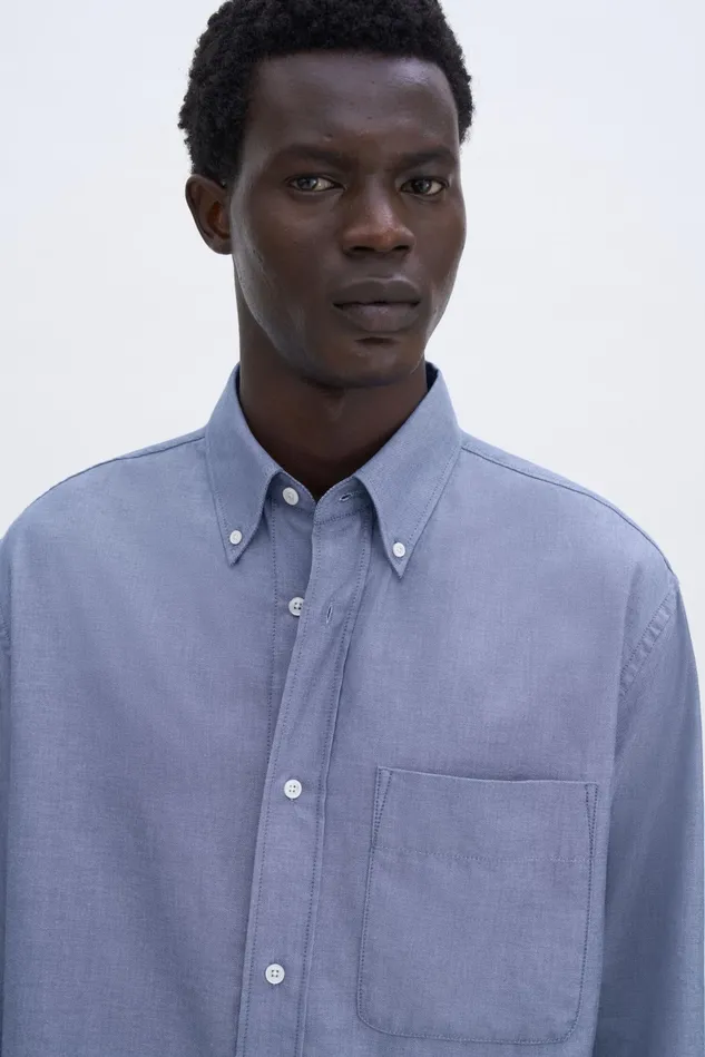 Men Relaxed Oxford Cotton Shirt Ink Blue Filippa K Shirts