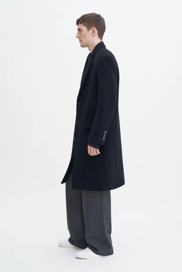 Men Relaxed Wool Coat Black Filippa K Outerwear