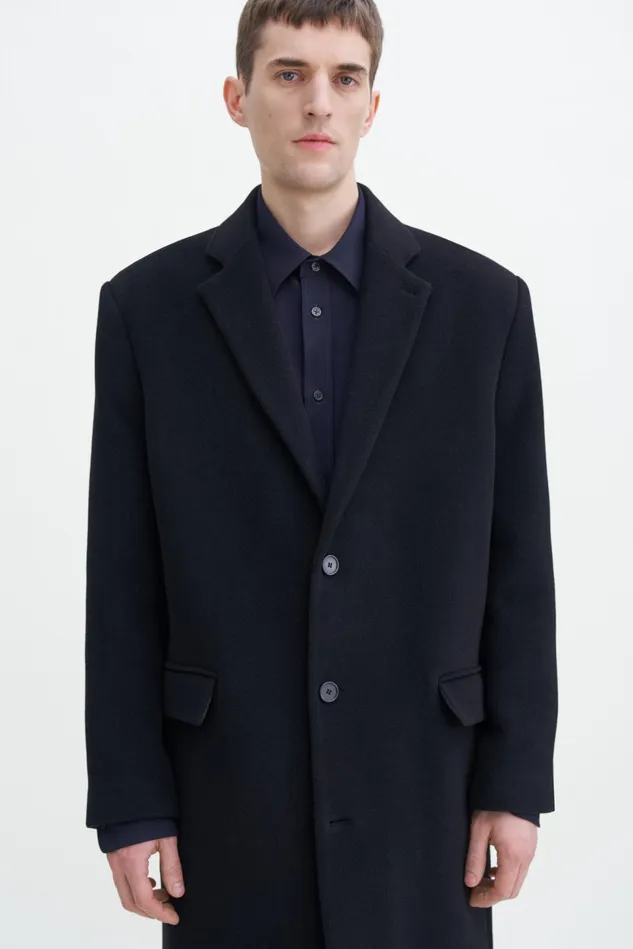 Men Relaxed Wool Coat Black Filippa K Outerwear