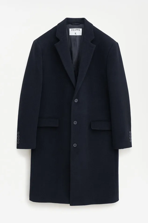 Men Relaxed Wool Coat Black Filippa K Outerwear
