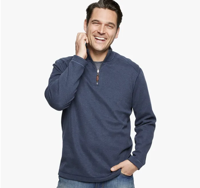 Men Reversible Solid QuarterZip NavyBrown Sweaters and Knits Johnston and Murphy