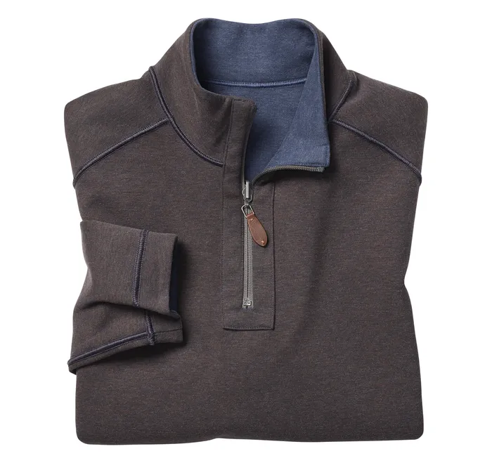 Men Reversible Solid QuarterZip NavyBrown Sweaters and Knits Johnston and Murphy