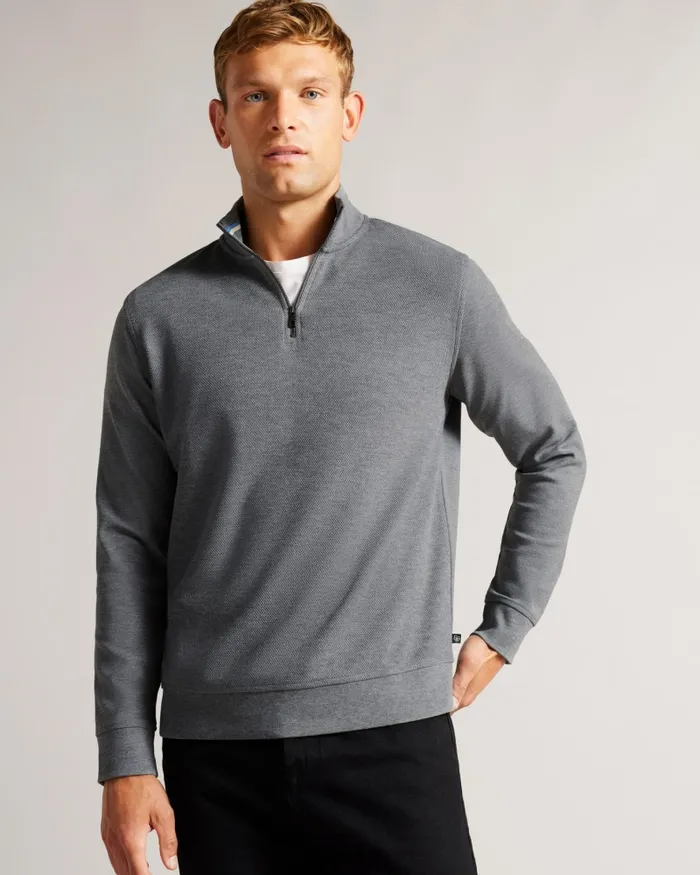 Men SANOT 8211 Long Sleeve Funnel Neck Jumper Greymarl Ted Baker Tops