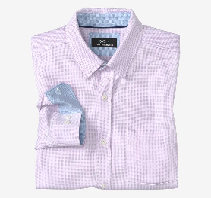 Men Shirts Johnston and Murphy XC Flex Stretch LongSleeve Shirt Pink Pin Check