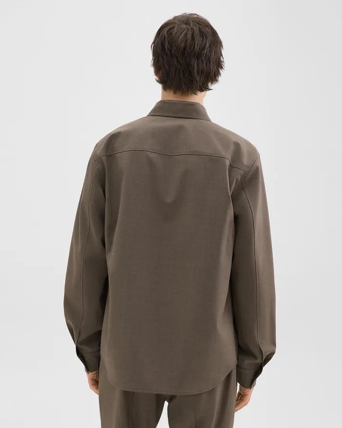 Men Shirts Theory Garvin Shirt Jacket In Stretch Wool Fossil Melange