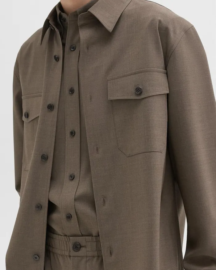 Men Shirts Theory Garvin Shirt Jacket In Stretch Wool Fossil Melange