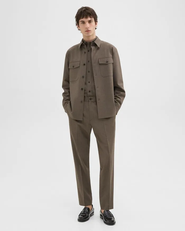 Men Shirts Theory Garvin Shirt Jacket In Stretch Wool Fossil Melange