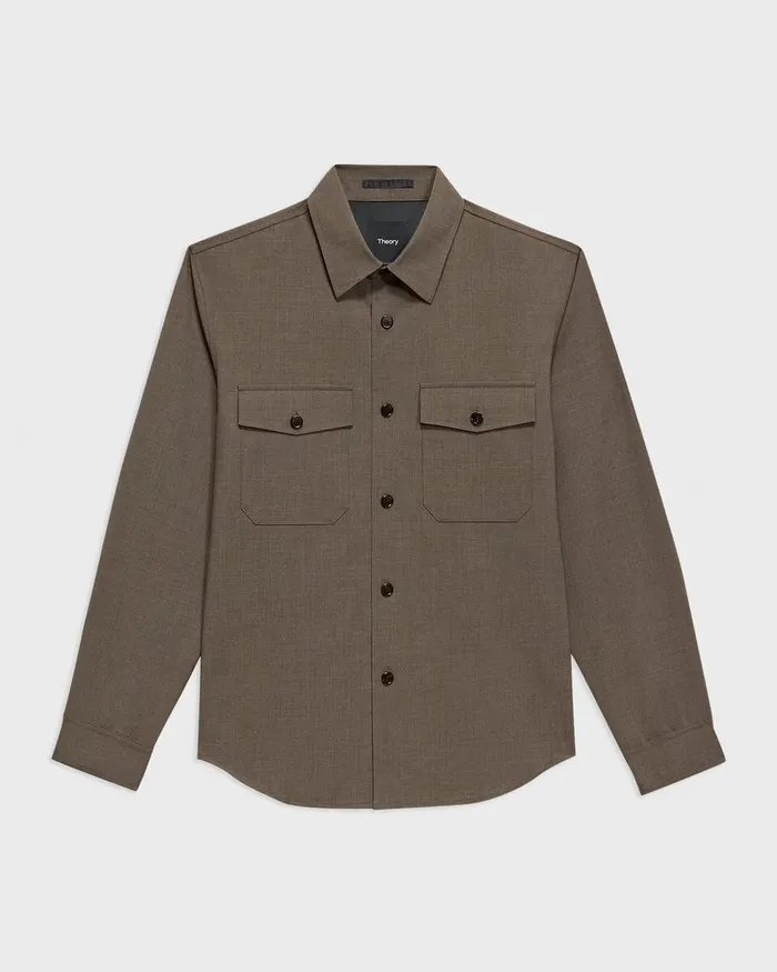 Men Shirts Theory Garvin Shirt Jacket In Stretch Wool Fossil Melange