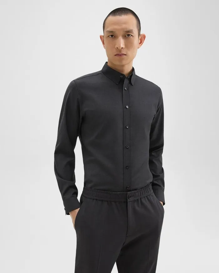 Men Shirts Theory Hugh Shirt In Virgin Wool Dark Charcoal