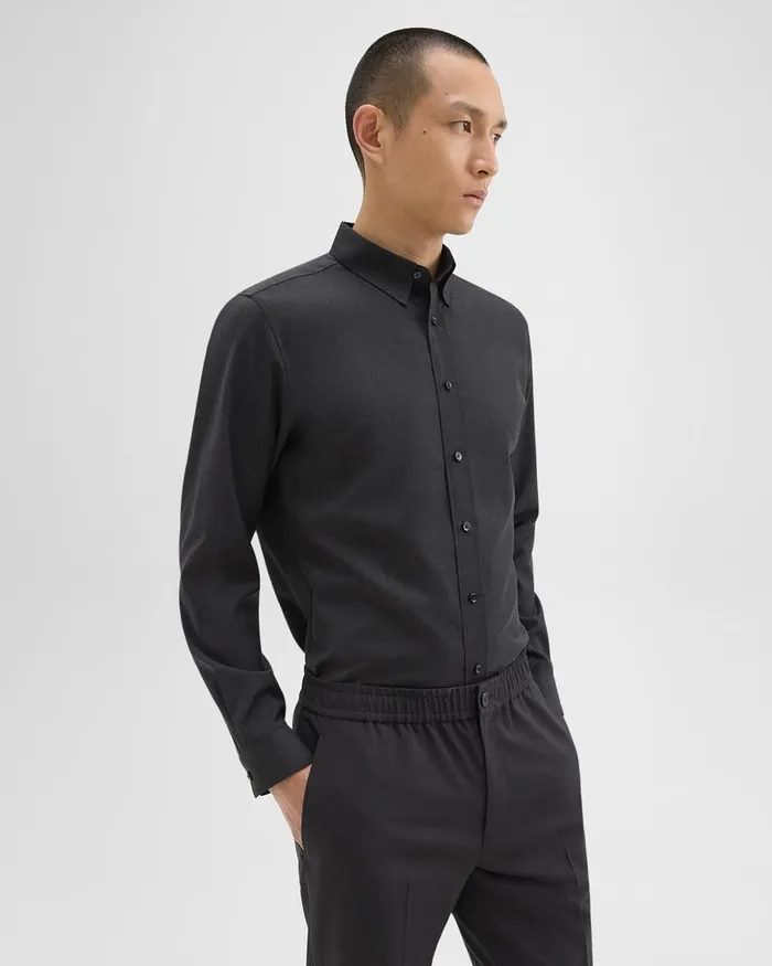 Men Shirts Theory Hugh Shirt In Virgin Wool Dark Charcoal