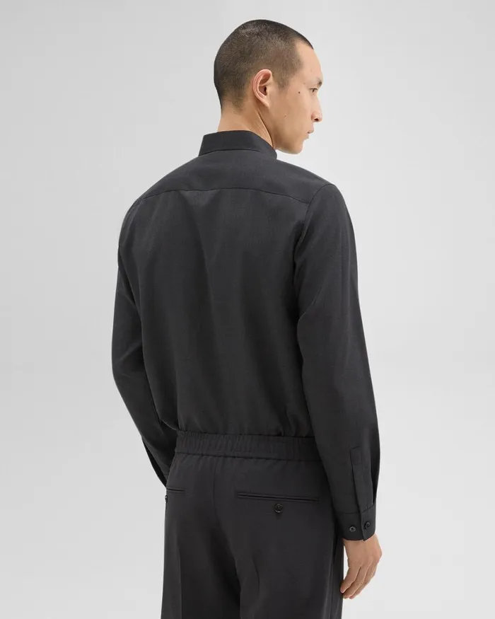 Men Shirts Theory Hugh Shirt In Virgin Wool Dark Charcoal