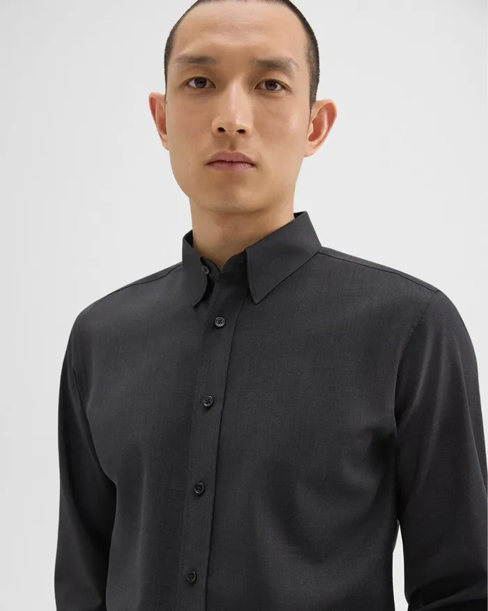 Men Shirts Theory Hugh Shirt In Virgin Wool Dark Charcoal