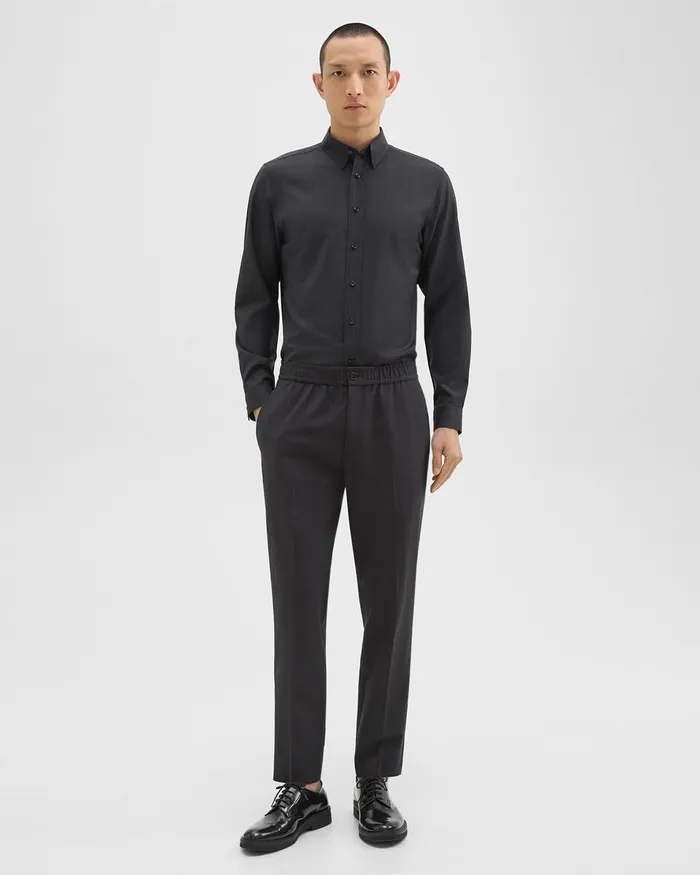 Men Shirts Theory Hugh Shirt In Virgin Wool Dark Charcoal