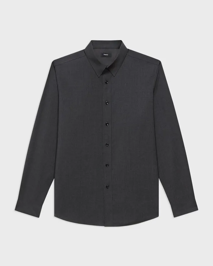 Men Shirts Theory Hugh Shirt In Virgin Wool Dark Charcoal