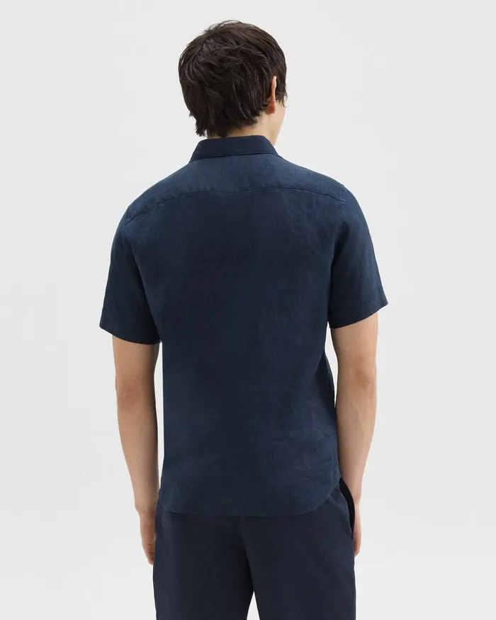 Men Shirts Theory Irving ShortSleeve Shirt In Relaxed Linen Baltic