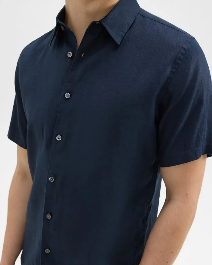 Men Shirts Theory Irving ShortSleeve Shirt In Relaxed Linen Baltic