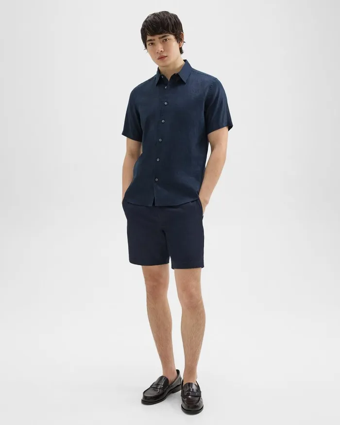 Men Shirts Theory Irving ShortSleeve Shirt In Relaxed Linen Baltic