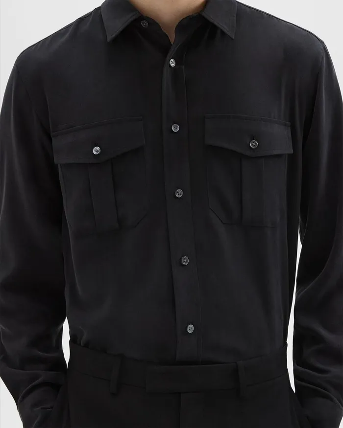 Men Shirts Theory Military Shirt In Fluid Twill Black