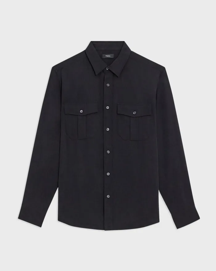 Men Shirts Theory Military Shirt In Fluid Twill Black
