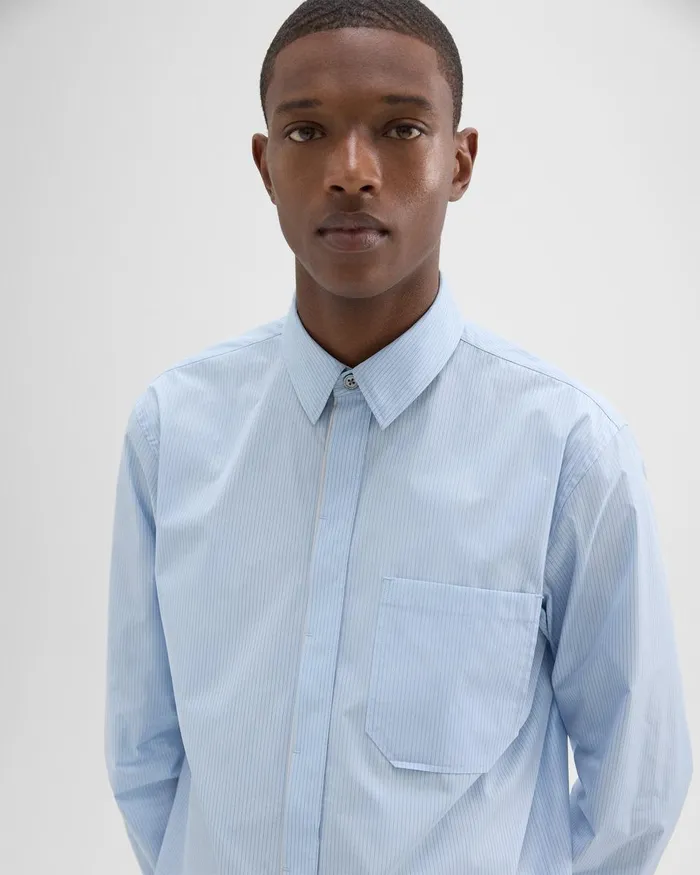 Men Shirts Theory Striped CottonBlend Shirt Light Blue Multi