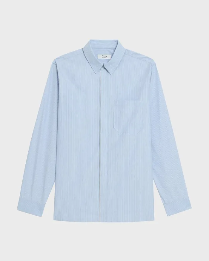 Men Shirts Theory Striped CottonBlend Shirt Light Blue Multi
