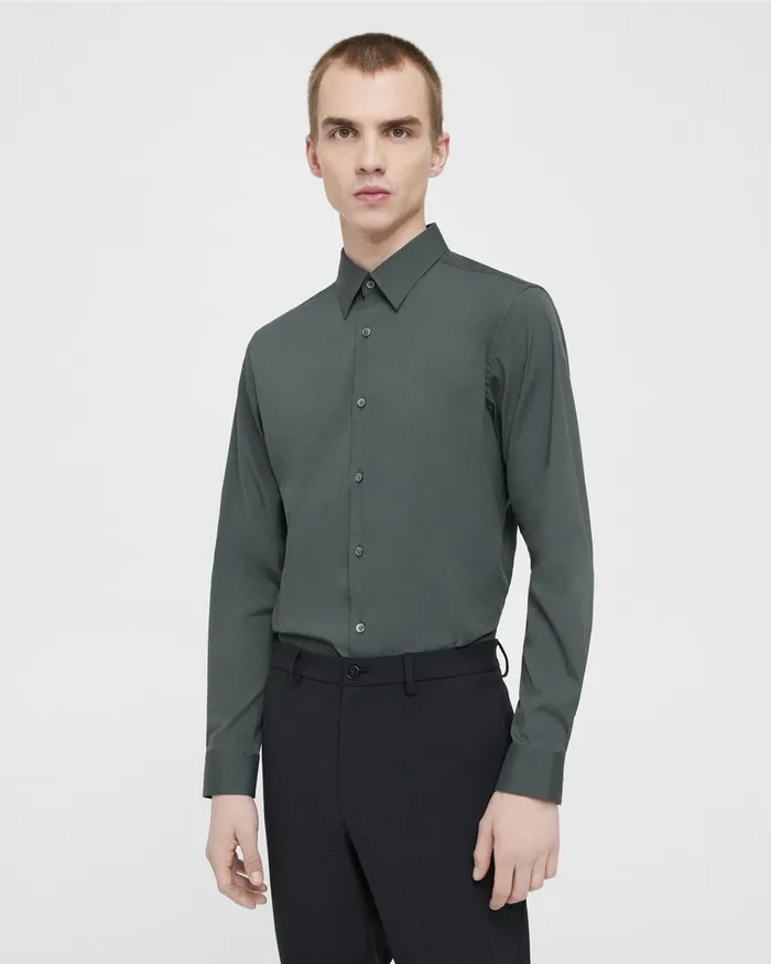 Men Shirts Theory Sylvain Shirt In Good Cotton Dark Olive