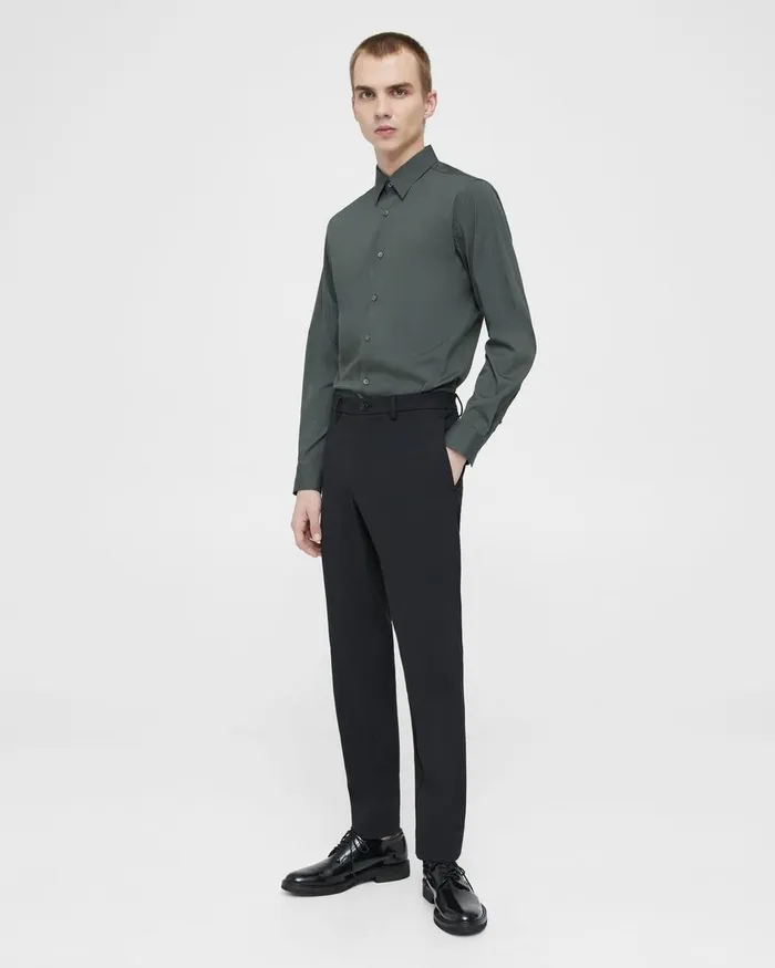 Men Shirts Theory Sylvain Shirt In Good Cotton Dark Olive