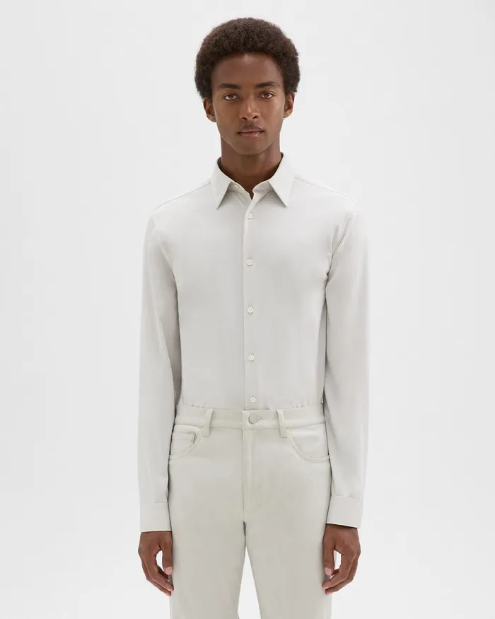 Men Shirts Theory Sylvain Shirt In Structure Knit Limestone