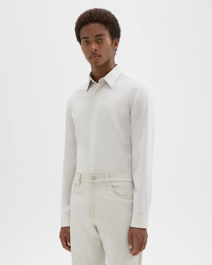 Men Shirts Theory Sylvain Shirt In Structure Knit Limestone