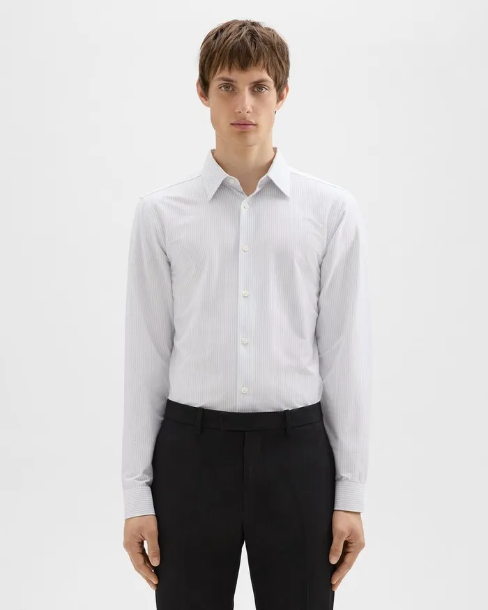Men Shirts Theory Tailored Shirt In Striped Structure Knit Whiteolympic