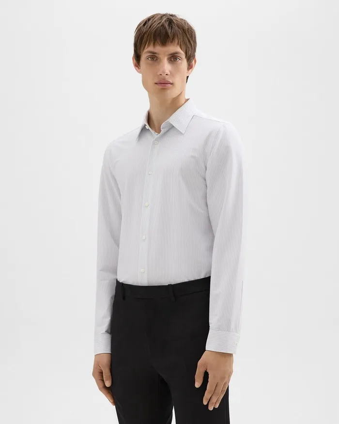 Men Shirts Theory Tailored Shirt In Striped Structure Knit Whiteolympic