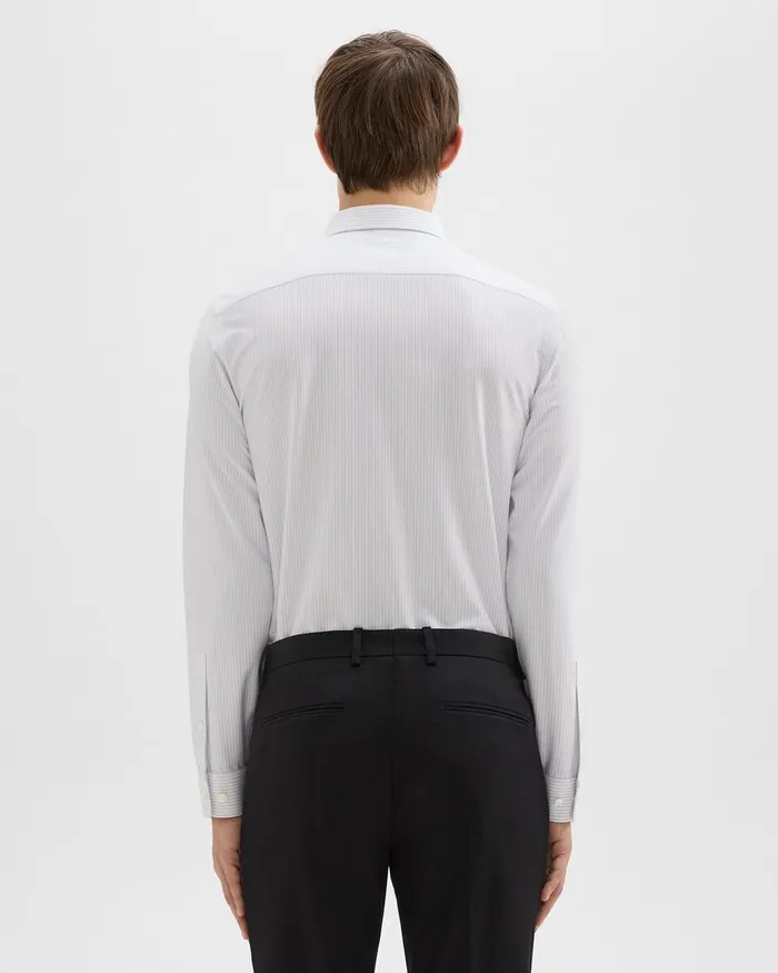 Men Shirts Theory Tailored Shirt In Striped Structure Knit Whiteolympic