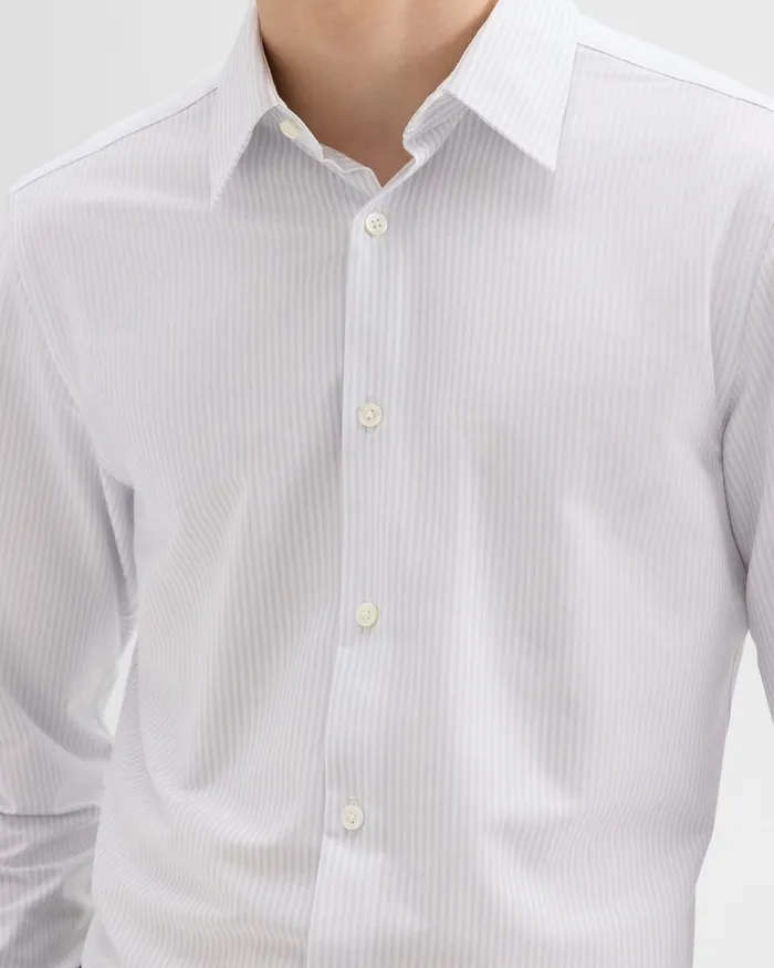 Men Shirts Theory Tailored Shirt In Striped Structure Knit Whiteolympic