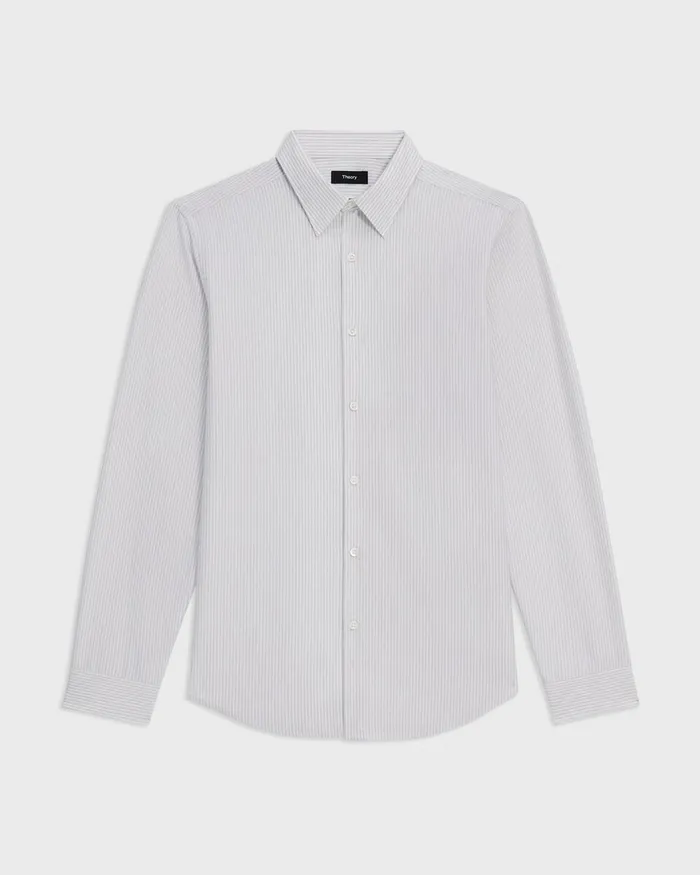 Men Shirts Theory Tailored Shirt In Striped Structure Knit Whiteolympic