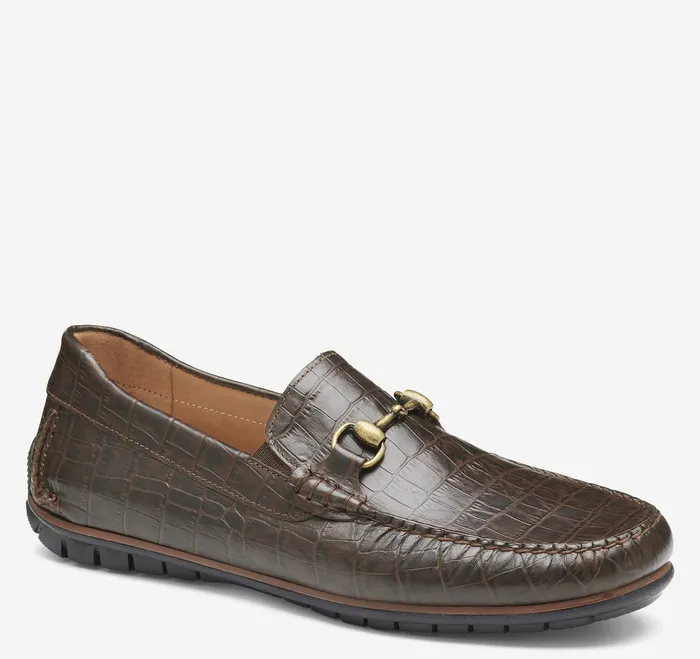 Men Shoes Johnston and Murphy Cort 20 Bit Loafer Dark Brown Croc Embossed Full Grain
