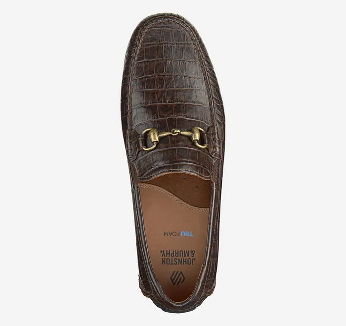 Men Shoes Johnston and Murphy Cort 20 Bit Loafer Dark Brown Croc Embossed Full Grain