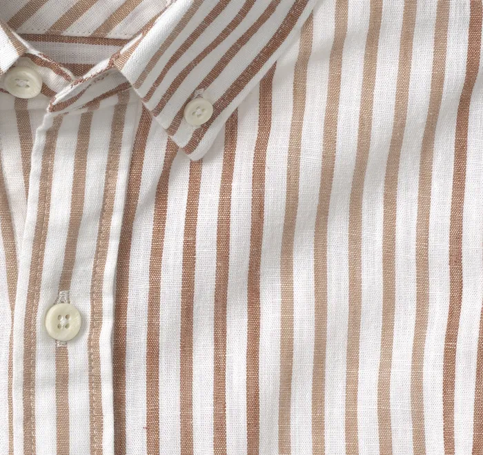 Men ShortSleeve Shirts Johnston and Murphy CottonLinen ShortSleeve Print Shirt Rust Striped