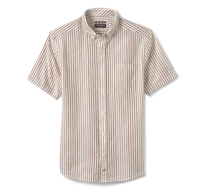 Men ShortSleeve Shirts Johnston and Murphy CottonLinen ShortSleeve Print Shirt Rust Striped