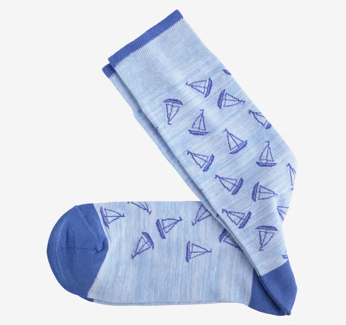 Men Socks Johnston and Murphy Space Dyed Socks Light Blue Sailboats