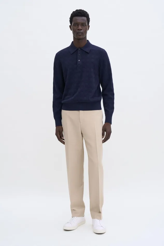 Men Square Knit Polo Navy Filippa K Knitwear